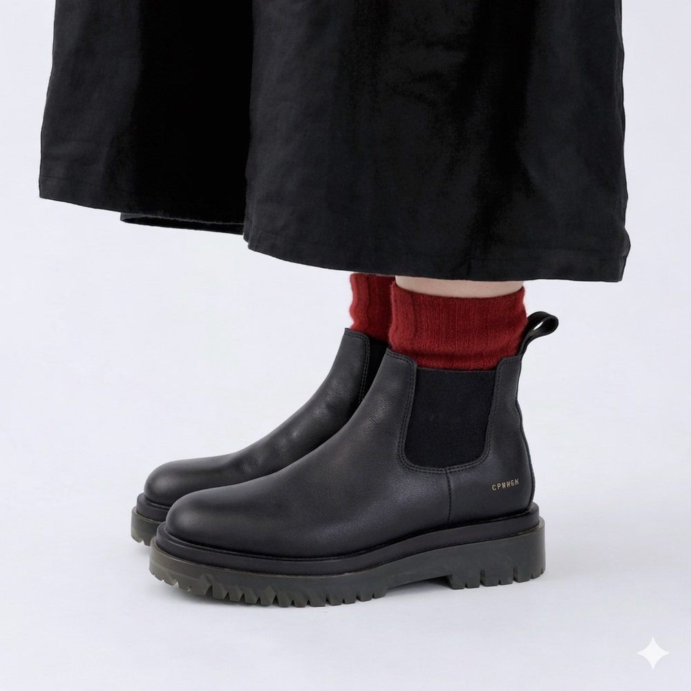 Copenhagen Studios Vitello Chelsea Boot Black Leather Clear Lug Minimalist US 9